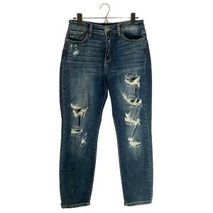 Judy Blue Boyfriend Fit Medium Wash Distressed Jeans Stretch Women's size 9 / 29